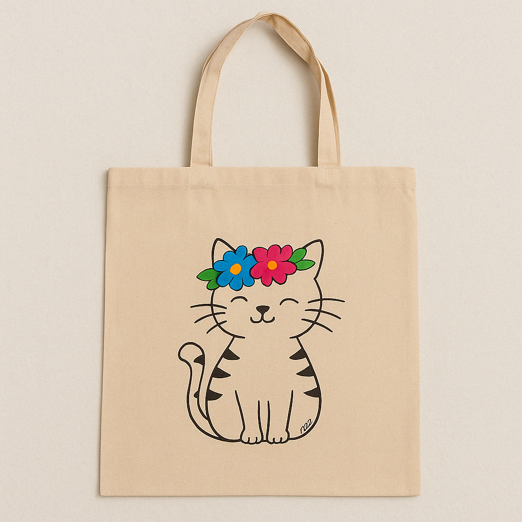 Tote bag con gato y corona de flores | CES Gatos Elche